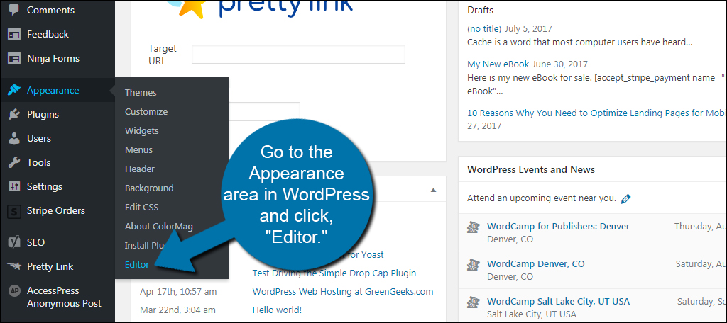 Beware of the wordpress appearance editor! How to Place a Header Widget in WordPress - GreenGeeks
