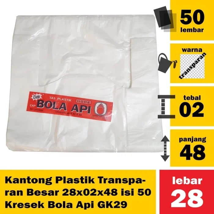 Kantong Plastik Transparan Besar 28x02x48 isi 50 Kresek Bola Api GK29