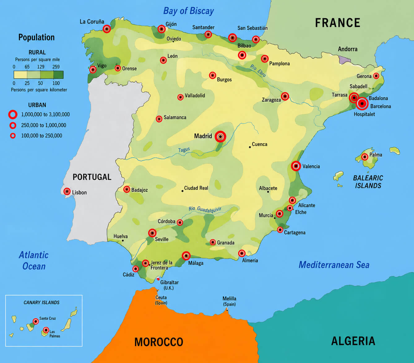 Spain Cities Map Spain Population Map 