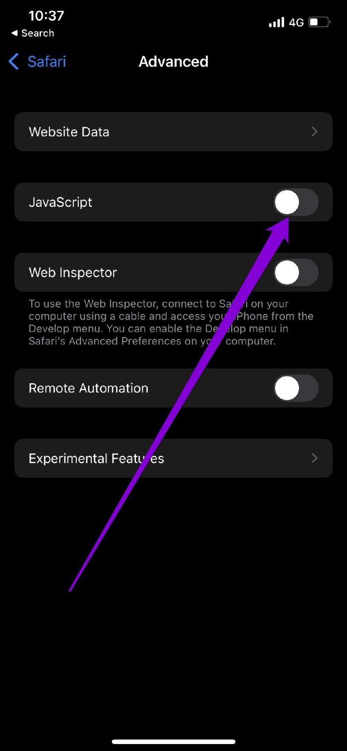 Отключить Java Script в Safari