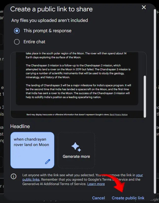 create public linkl to share
