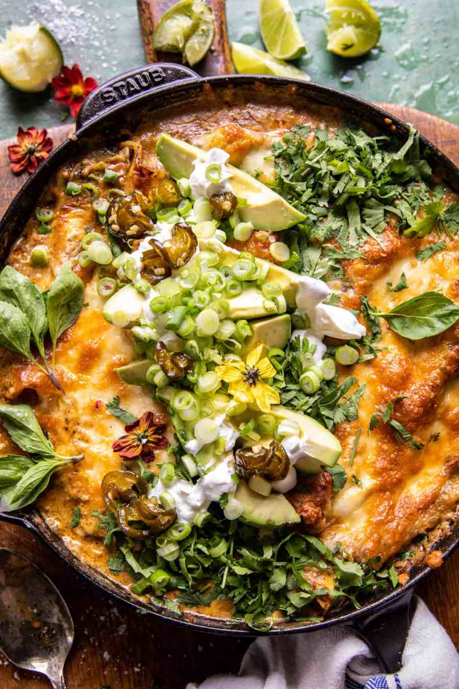 Easy Skillet Cheesy Green Chile Enchilada Bake