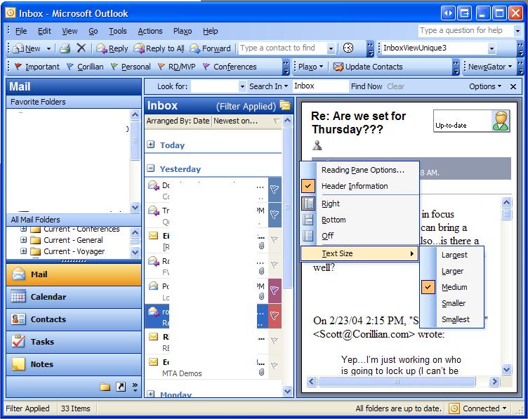 The options dialog box opens. Changing The Font Size Of The Reading Pane In Outlook 2003 Impossible Scott Hanselman S Blog