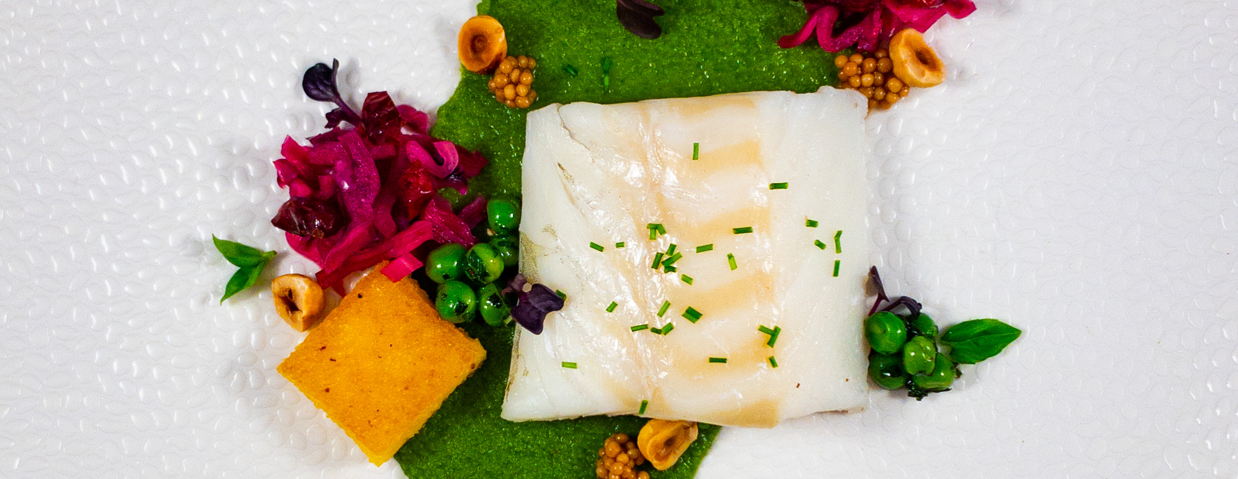 Kabeljauw met bimipuree en polenta