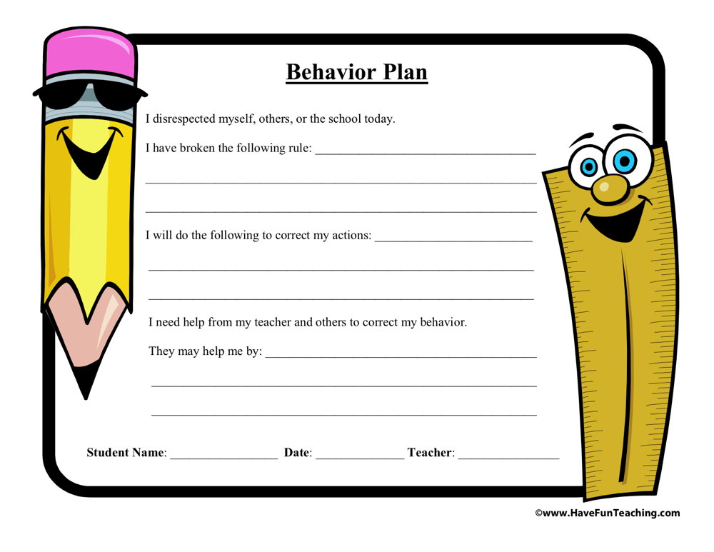 student behavior plan worksheet have fun teaching