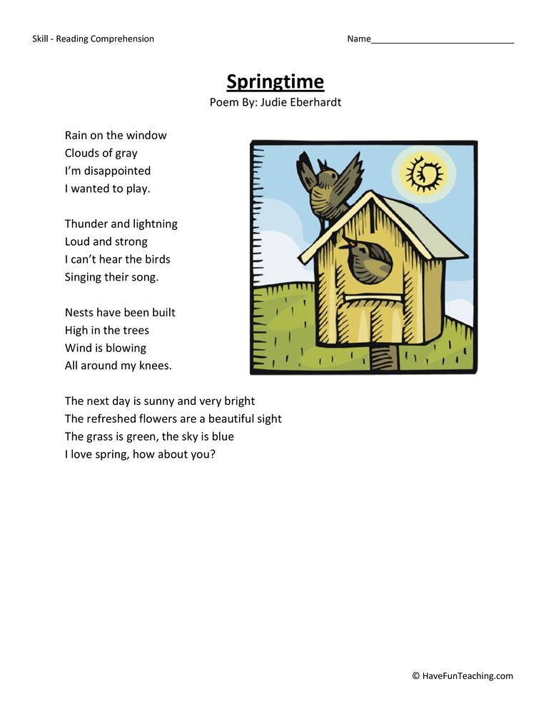 springtime reading comprehension worksheet have fun teaching