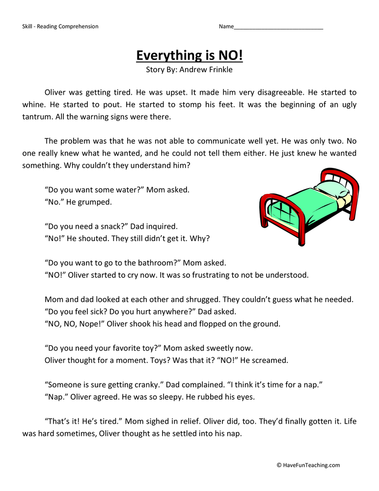everything is no reading comprehension worksheet have fun teaching