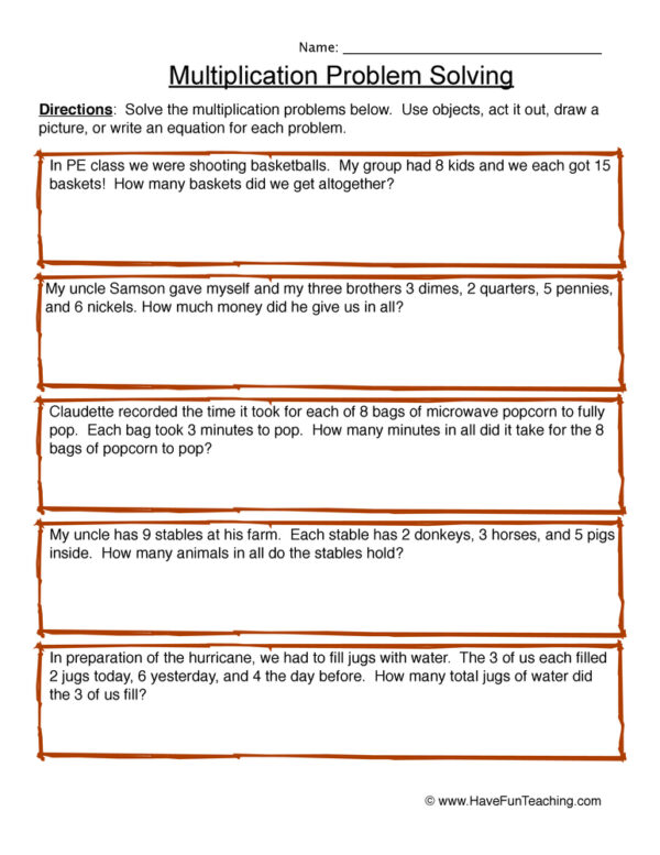 multiplication word problem worksheet have fun teaching