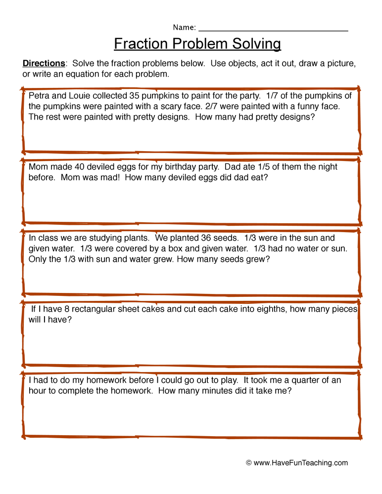Solving Fraction Word Problems Worksheet Have Fun