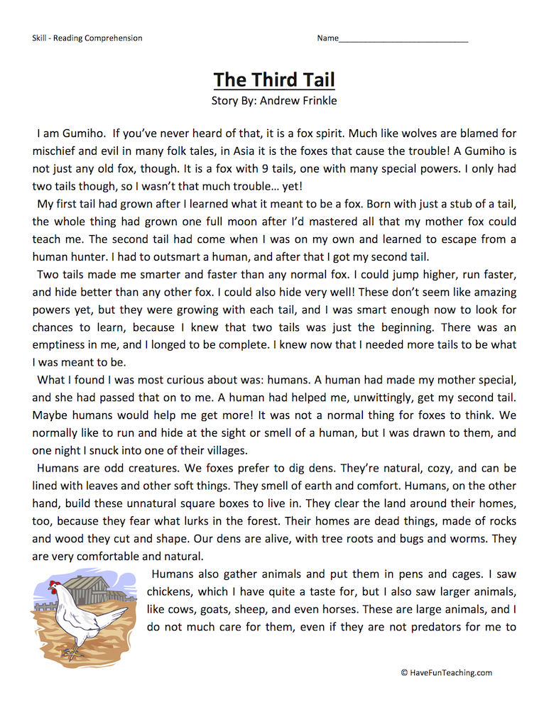 the third tail reading comprehension worksheet have fun teaching