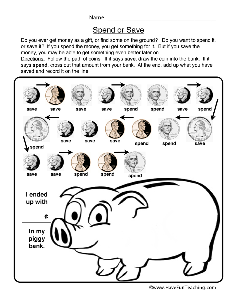 spending saving worksheet have fun teaching