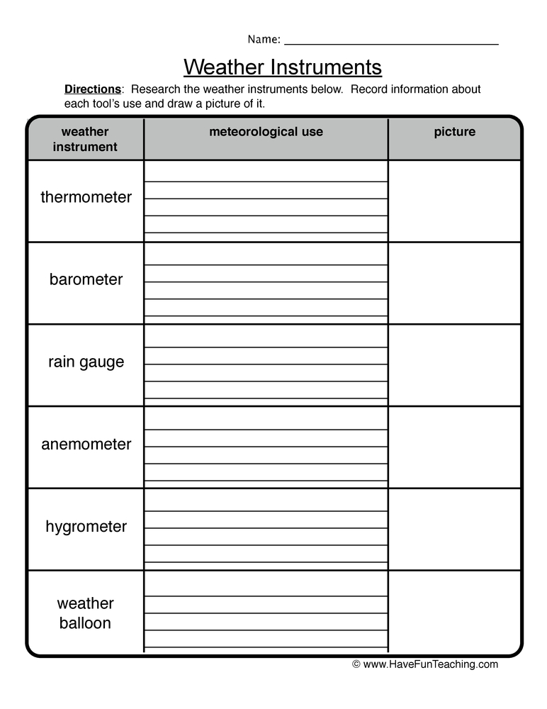 weather instruments worksheet have fun teaching
