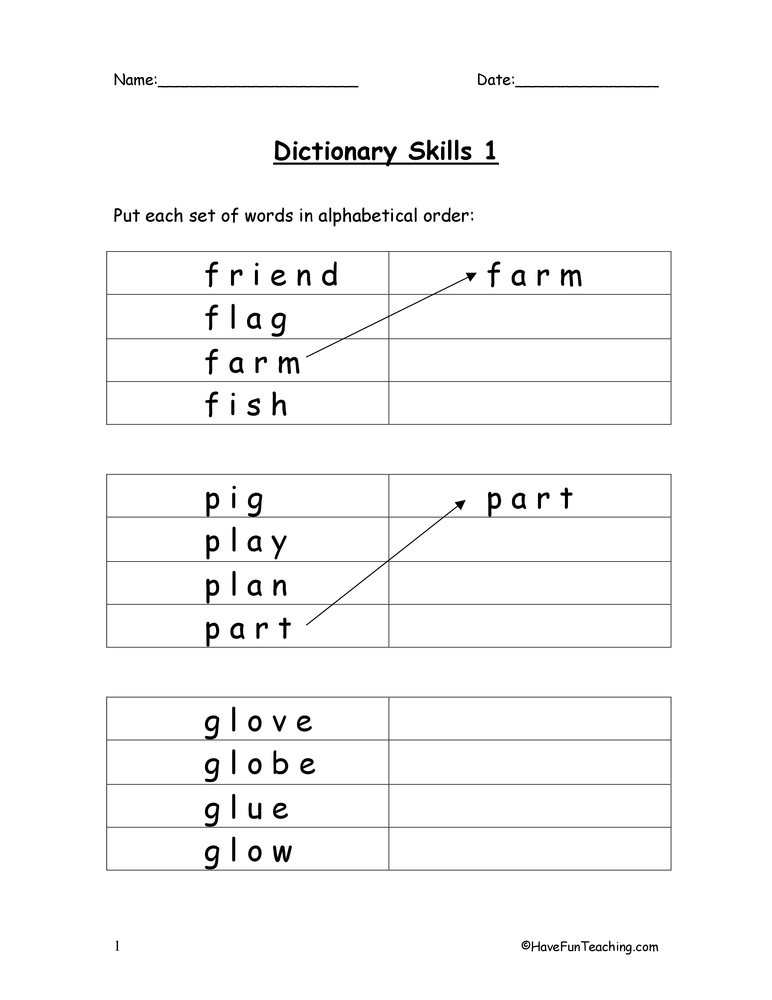dictionary skills alphabetical order worksheet have fun teaching