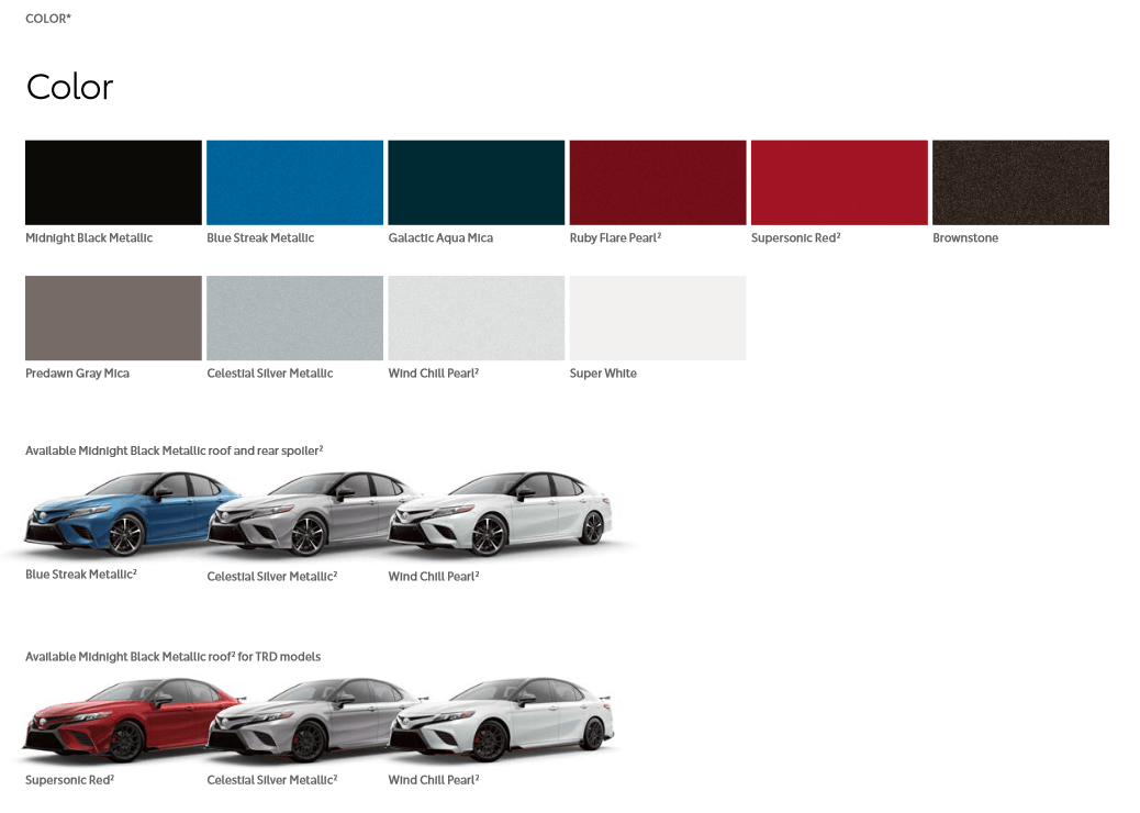 What colors does toyota camry come in