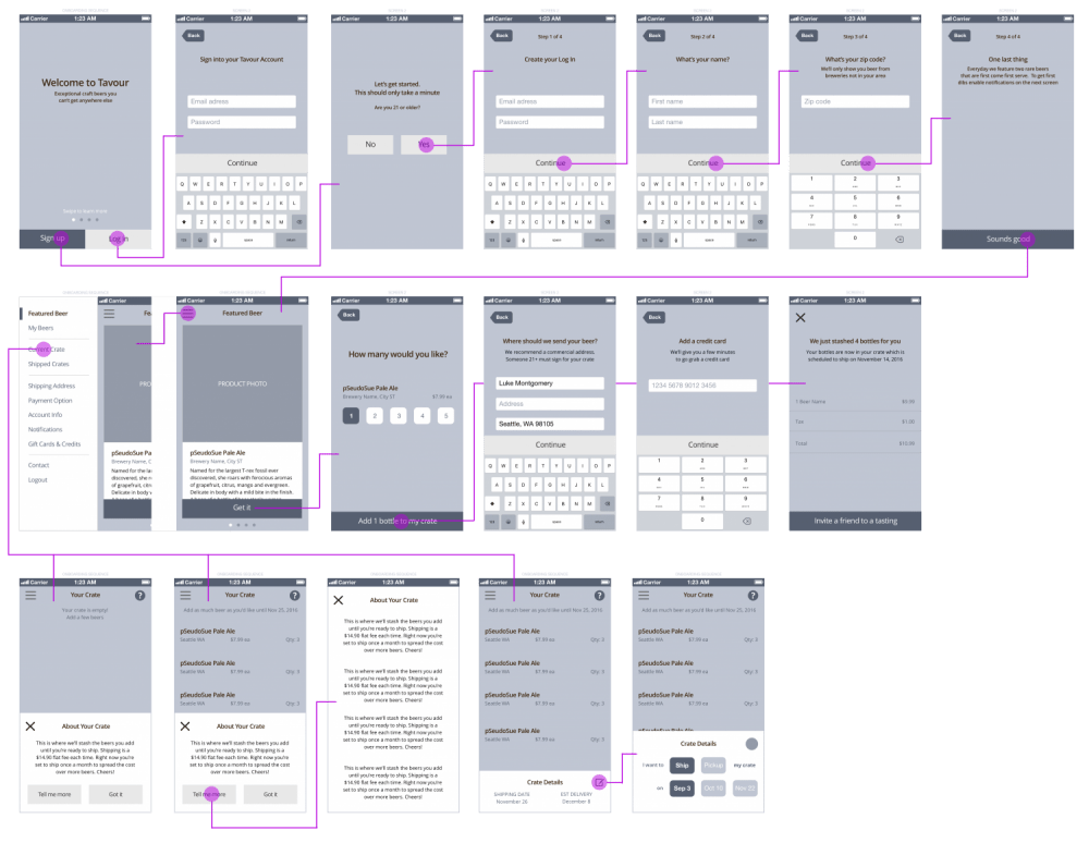 iOS app UX wireframes