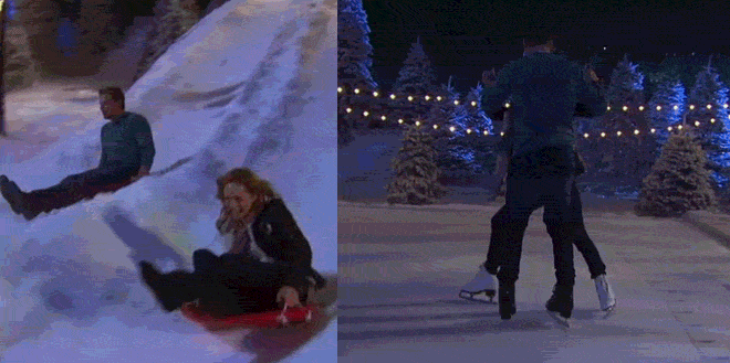Clare and Bachelor Juan Pablo go sledding and ice skating during the one on one date.