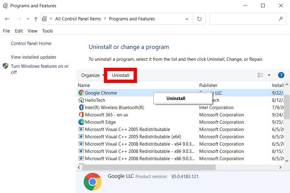 How to uninstall programs on a windows 10 pc