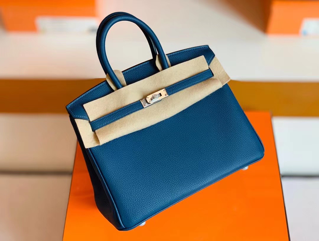 エルメス　バーキン25　ディープブルー　トゴ　シルバー金具【超N品】
