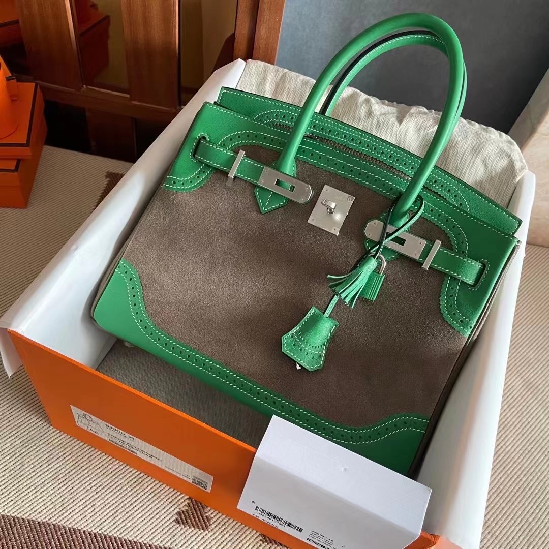 エルメス バーキンギリーズ30 ヴェールコミック×エトゥープ ドブリス×スイフト シルバー金具【超N品】 - 画像 (7)