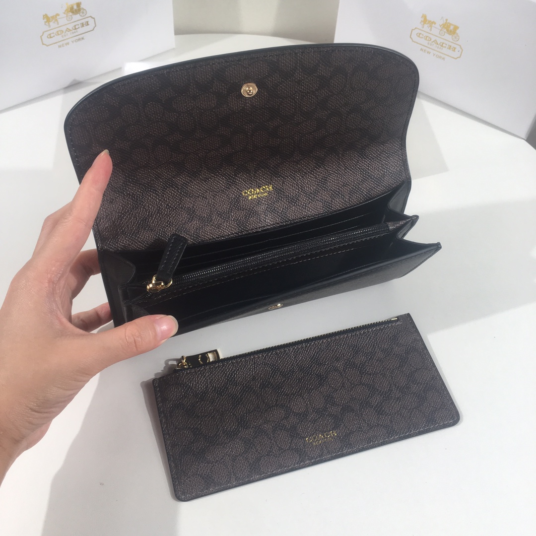 COACH 　長財布　エンベロープ　ブラック COACH コーチ 財布 長財布 ブラック パーカー レザー ターン