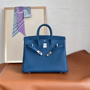 HERMES バーキン25　ディープブルー　トゴ　シルバー金具【H品】