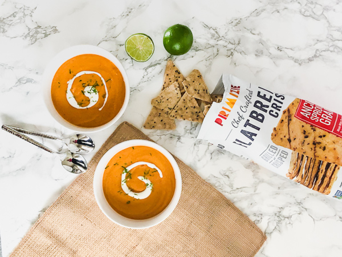 Chilled Spicy Carrot Soup with Primizie Chips Featured