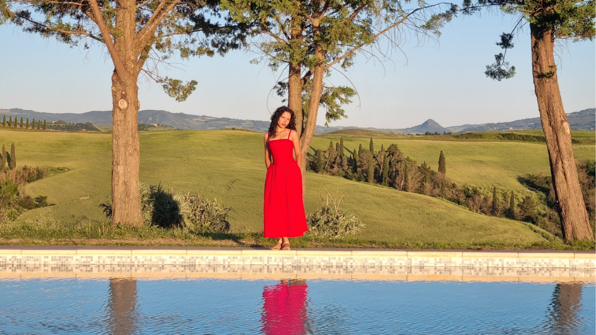Italy | Horse Ranch Poolside in Red Dress