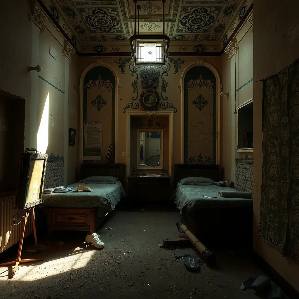 una stanza abbandonata in un edificio trovata durante una esplorazione urbex