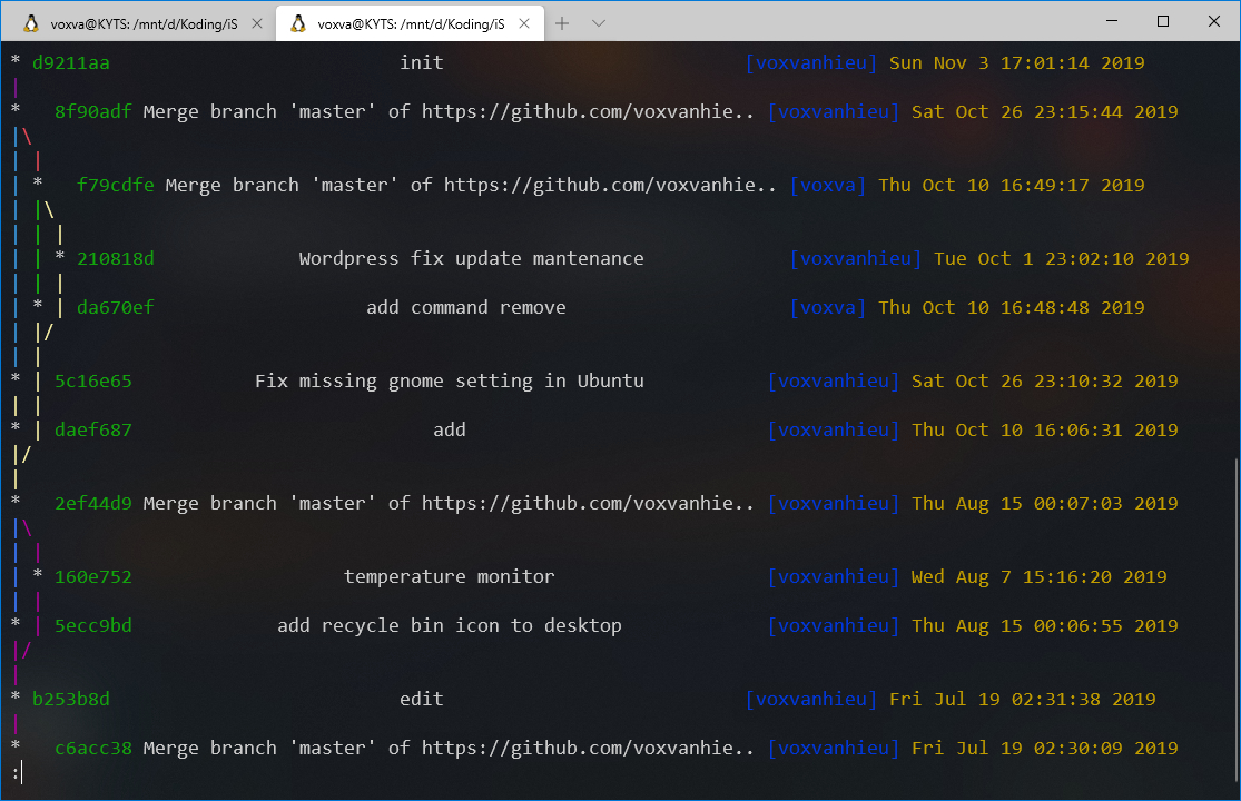 git log command with history visualize