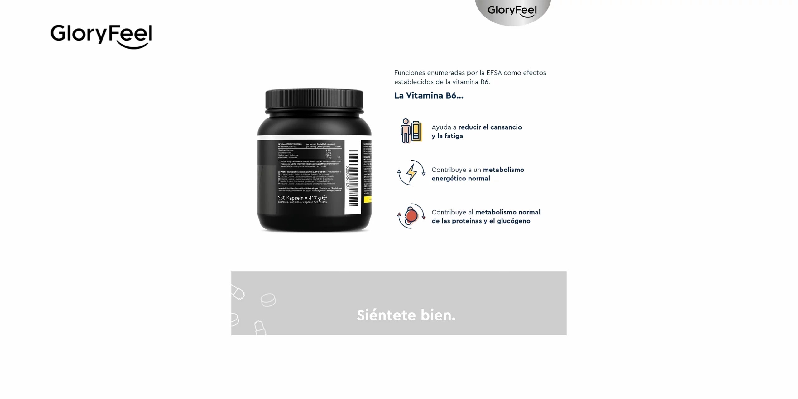 BCAA MÁS VITAMINA B6 DE GloryFeel