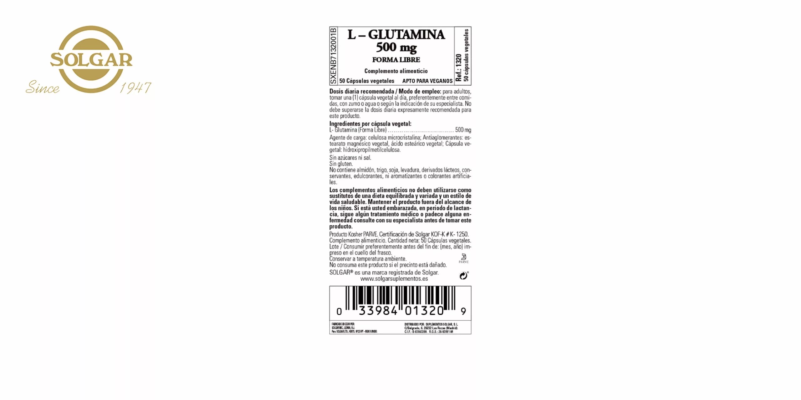 ETIQUETA GLUTAMINA SOLGAR 500MG