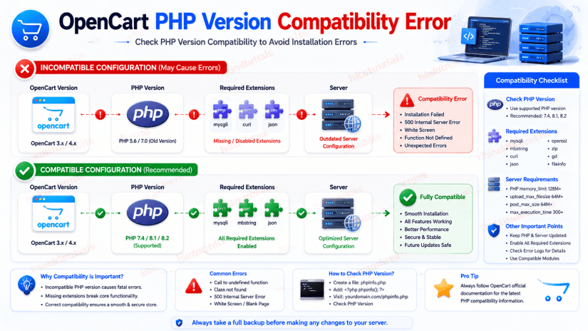 OpenCart Installation Error: How to Fix It Step by Step – Complete Hindi + English Guide 2 OpenCart PHP version compatibility error