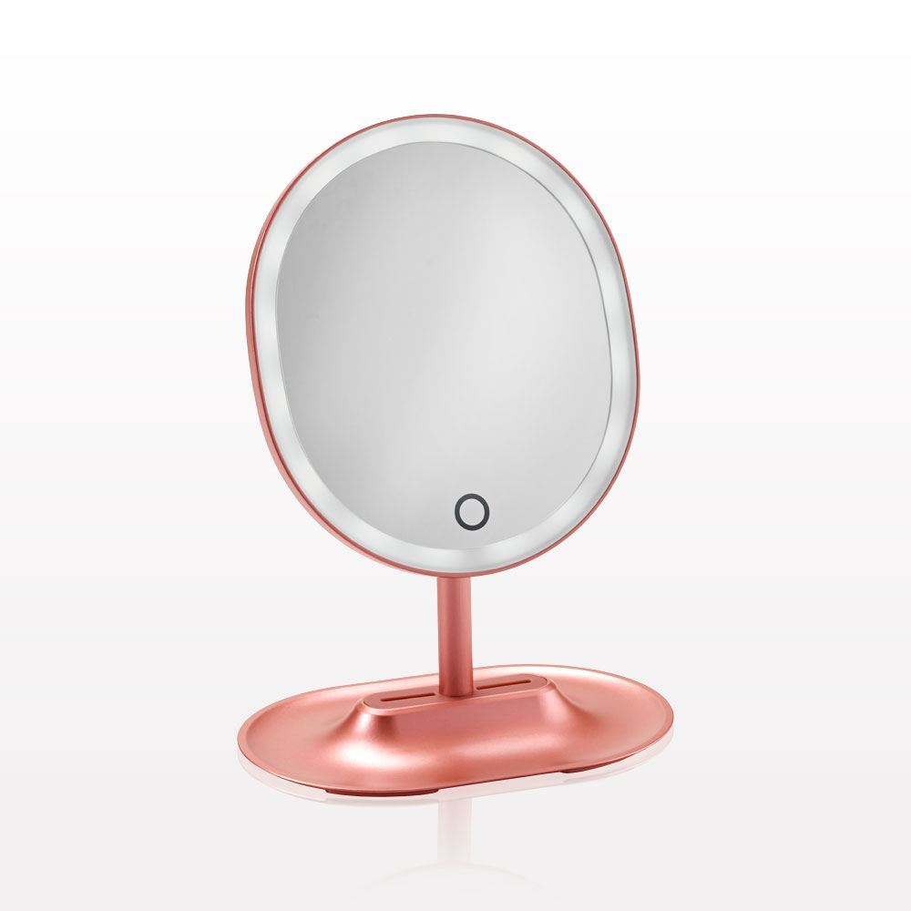 Qosmedix LED Vanity Makeup Mirror Oval Lighted Mirror with stand for