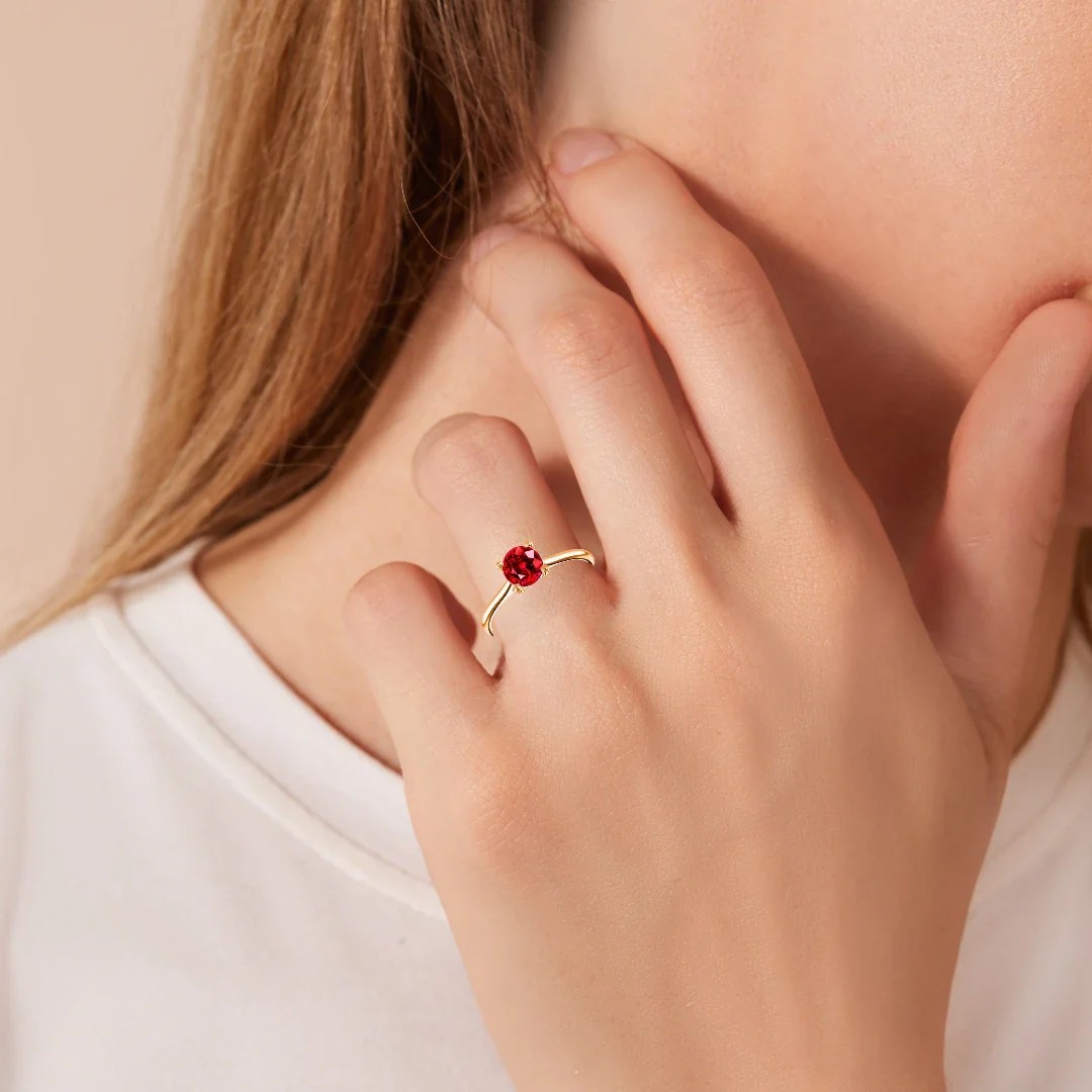 Ruby Elm Ruby Solitaire Engagement Ring Holts Gems - Minimal Image Collection - 4K Quality