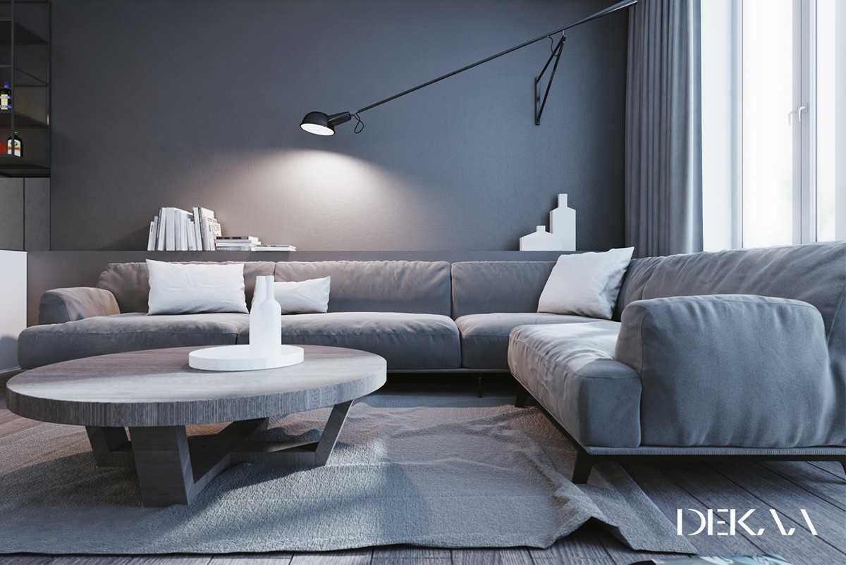 White & grey interior design in the modern minimalist style