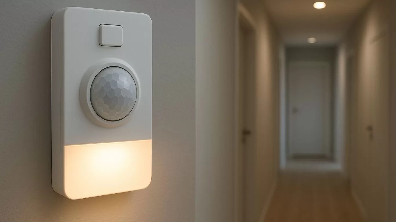 Modern motion sensor for lights detecting movement and automatically illuminating spaces for energy efficiency
