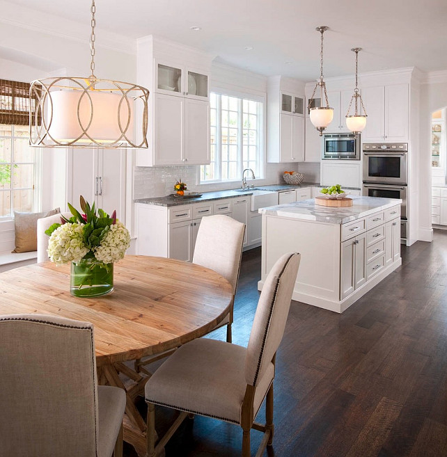White Farmhouse Dining Table with White Wishbone Chairs ...