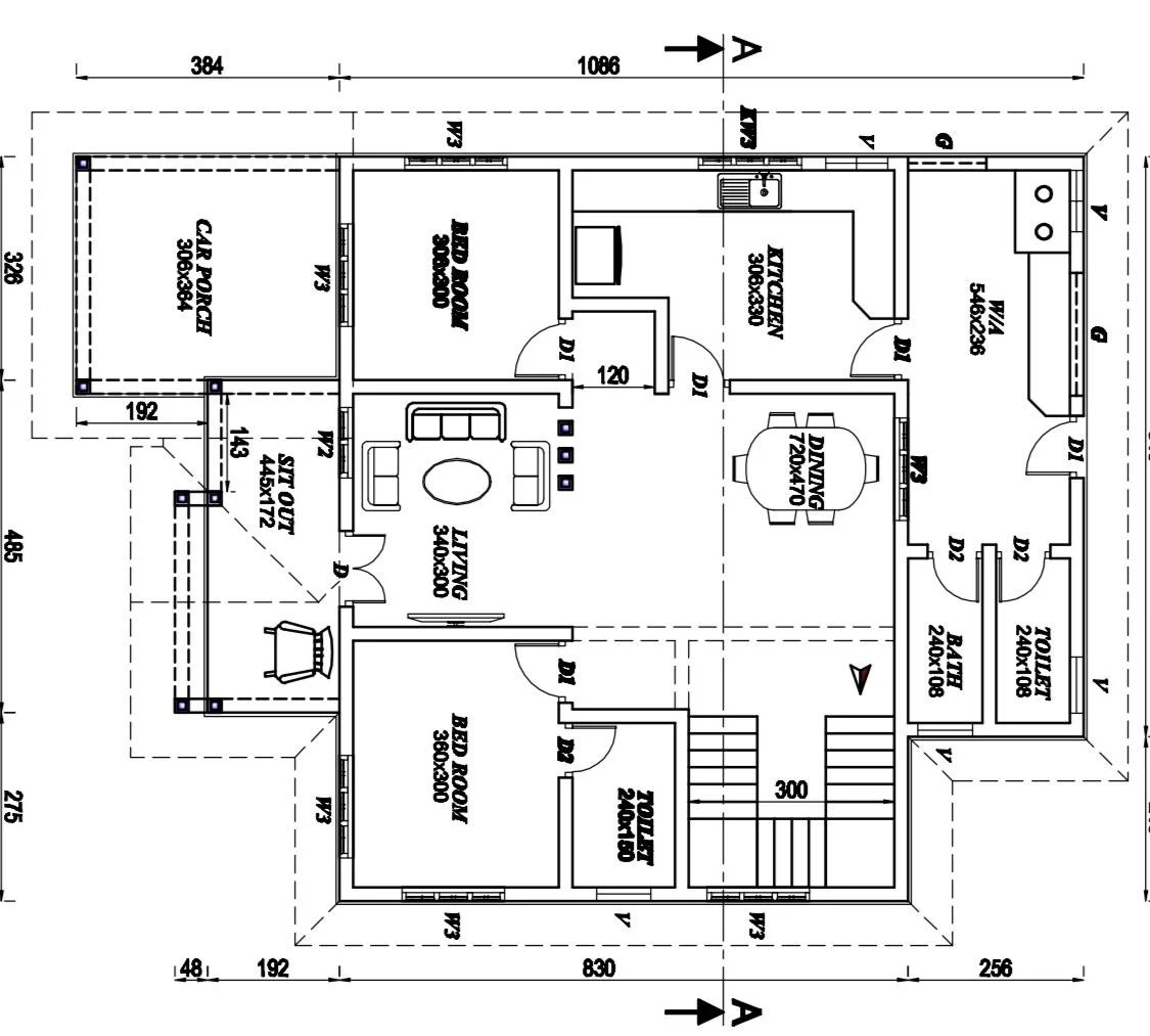 Download referensi denah gedung dwg autocad asdar id via www.asdar.id . 1610 Sq Ft 2bhk Contemporary Mix Style House And Free Plan 2 Home Pictures