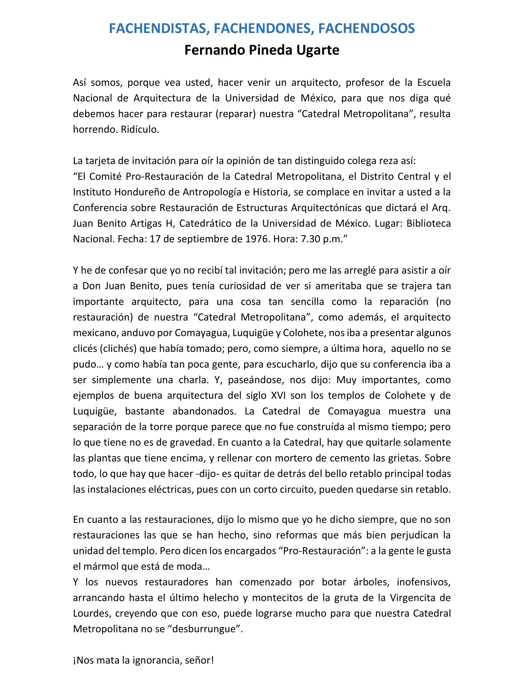 Fachendistas, Fachendones, Fachendosos, Artículo de Fernando Pineda ...