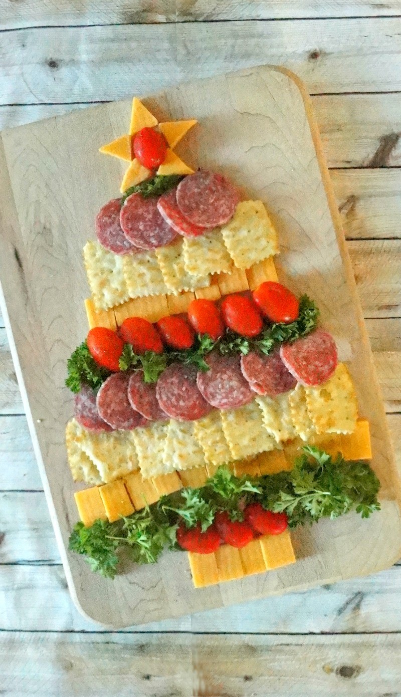 Cheese, Cracker and Sausage Christmas Tree Holiday Appetizer