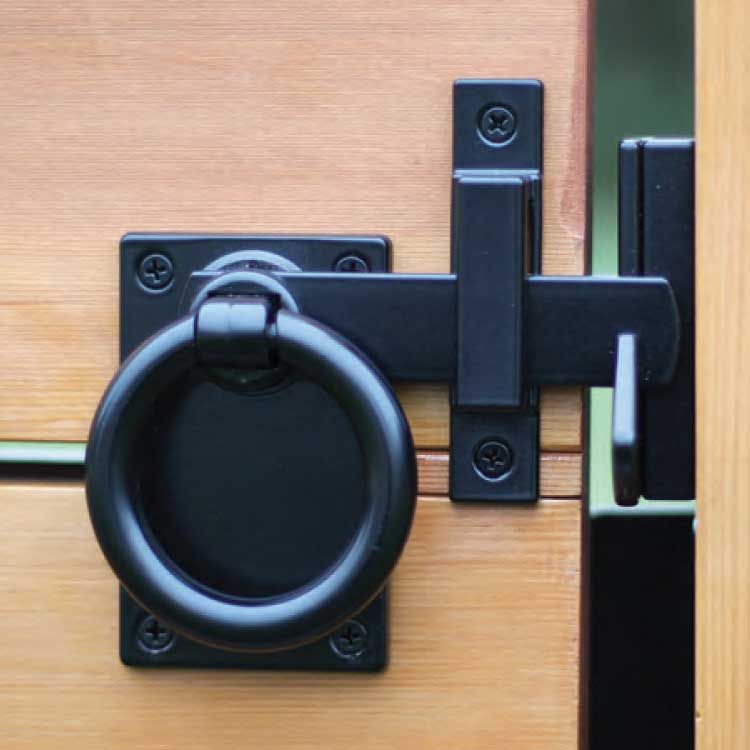 Snug Cottage Hardware Contemporary Ring Gate Latch Setback Mount With Gate Stop Black Hoover Fence Co
