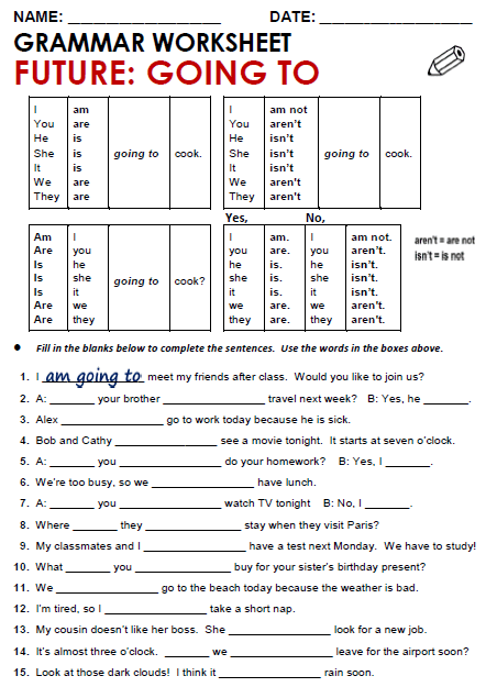 To be going to worksheets