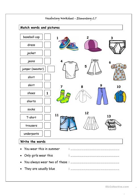 Vocabulary matching worksheet