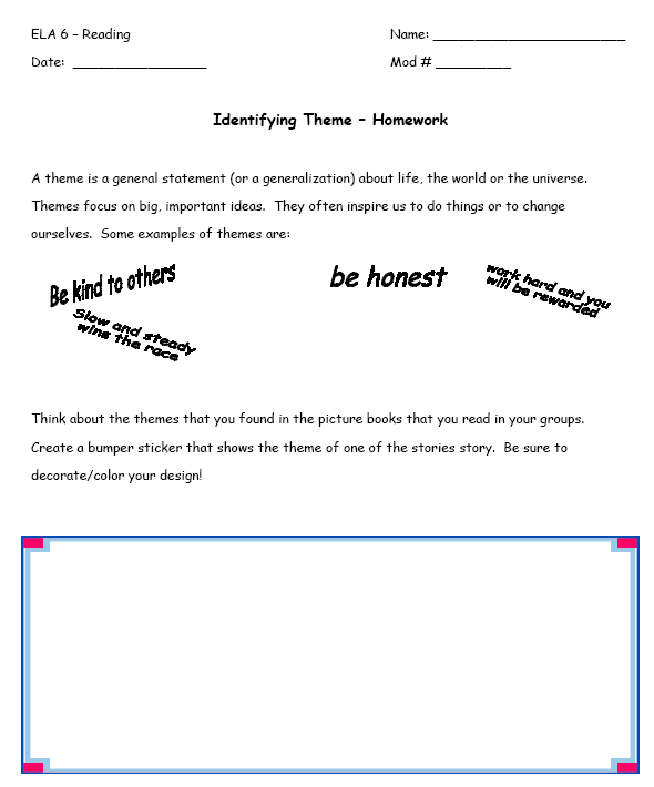 Theme worksheet pdf