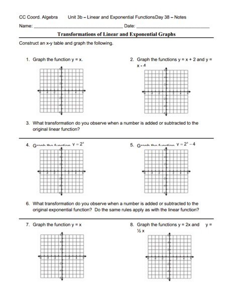 Graphing exponential functions using transformations worksheet