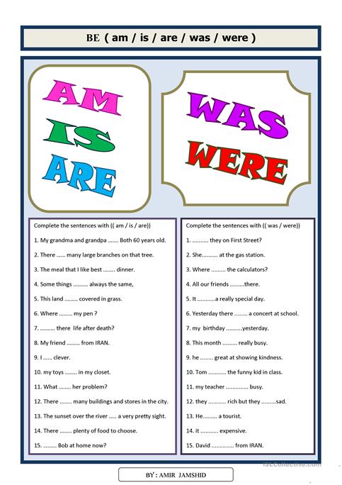 is are am was were worksheets