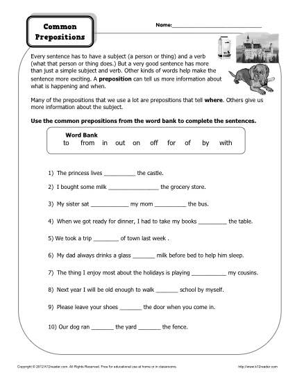 Preposition practice worksheets