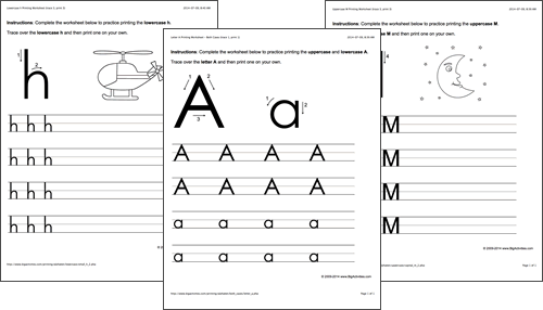 Practice printing letters worksheets