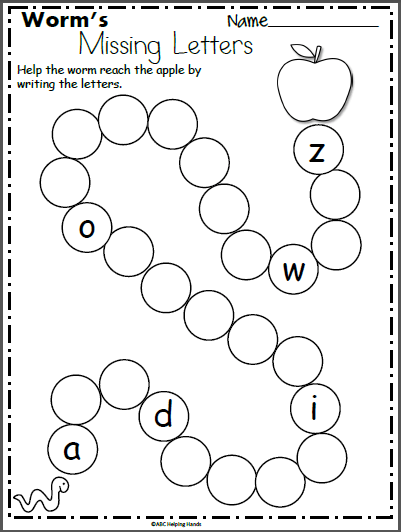 worms missing letters worksheet for kindergarten free worksheets samples