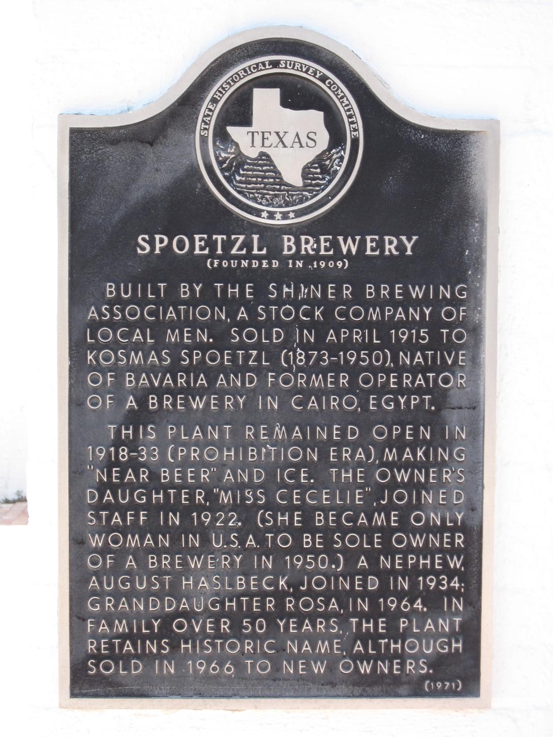 The Spoetzl Brewery is a Texas historic landmark. I visited during their Centennial celebration.